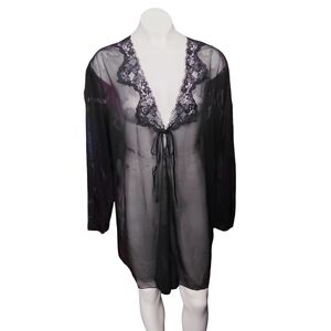Frederick's of Hollywood Sheer Black Lace Robe